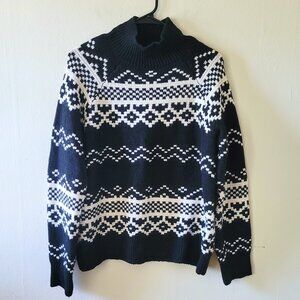 Thick Knit Black/White Holiday Turtleneck Sweater Size M